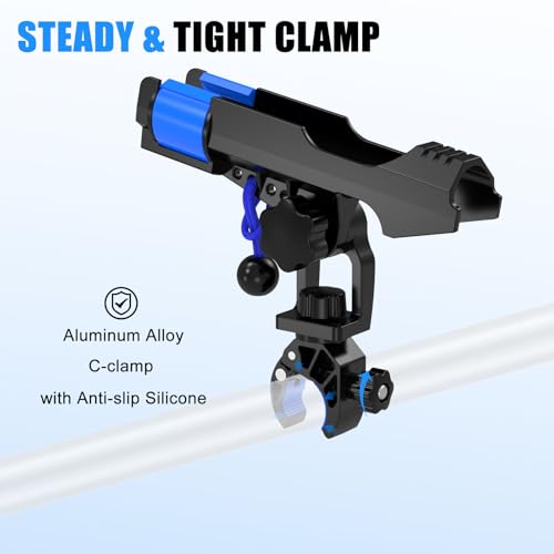 VEXPLO Fishing Rod Holder for Boat, Clamp on Fishing Pole Holders for Boats Fit Round Tube, Secure Rod Holders with Protective Bungee Cords and Sliding Loop for Anglers Gift