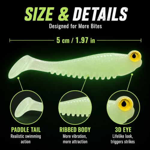 10Pcs Glow in The Dark Fishing Lures, Soft Plastic Swimbaits for Freshwater or Saltwater Use, Walleye Fishing Lures for Night Fishing Bass, Crappie, and Trout - color: Flash Yellow