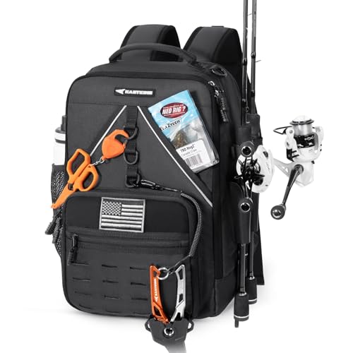 KastKing KarryAll KastMate Fishing Tackle Backpack,Water-Resistant Tackle Bag With 2 Rod Holders,Fishing Gear and Equipment With Large Gear Storage,Black - color: A: Black
