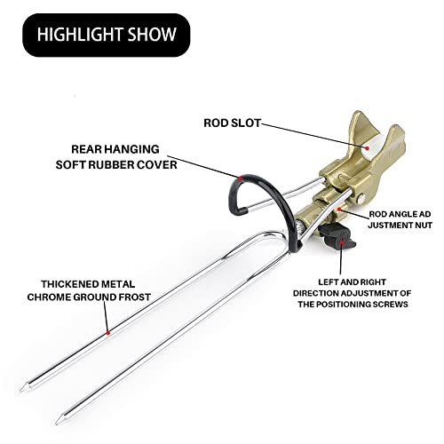 Rod Holder Fishing Pole Holder with Fishing Rod Alarm Bells,Universal Adjustable Gold Fishing Rod Holder Hand and Sea Dual-Purpose Ground Plug Holder for Bank Fishing - color: gold 3pcs