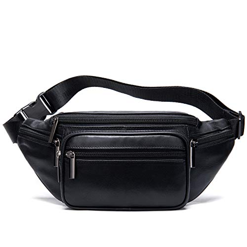 Genuine Leather Fanny Pack Men Women Multi-Pockets sling Waist Bag For Travel Sports Hiking Cycling Fishing Running Black Small - color: Black, size: Small