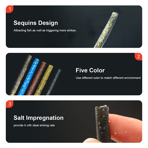 Ned Rig Kit for Bass Fishing – 25pcs/40pcs/60pcs/133pcs Finesse Soft Plastic Worms, Stick Baits, Swimbaits Lures with Shroom Ned Jig Heads, Complete Lure Set for Freshwater Fishing - color: 5 color-25pcs