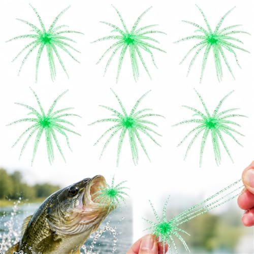 6Pcs Sea Urchin Bait, Realistic Fuzzy Dice Fishing Lure for Bass & Perch, Floating TPR Swimbait with Reflective Stars, 6 Colors Artificial Worm Bait for Saltwater & Freshwater - color: D, size: 2.76"
