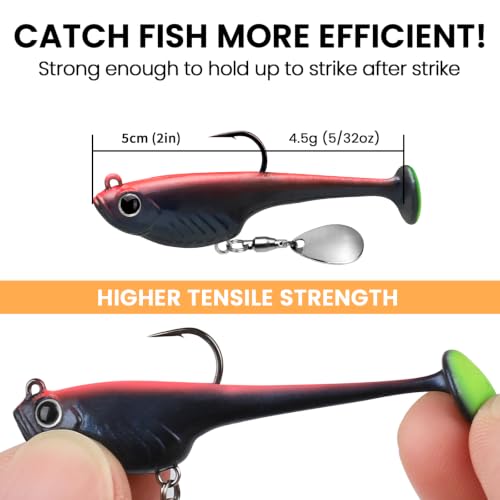 TRUSCEND Duramax Pre-Rigged Fishing Lures with BKK Jig Hooks, 10X Tear-Resistant TPE Soft Swimbaits for Bass Striper Trout Crappie Walleye Grouper, Lifelike Fishing Baits for Saltwater and Freshwater - color: C-2"-5/32oz