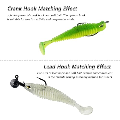 Soft Bait for Bass Fishing,Pre-Rigged Hookhead Fishing Lures, Soft Plastic Swimbaits with Paddle Tail, Trout Bass Sinking Baits Kit for Saltwater/Freshwater, Fishing Gear and Crappie Fishing Jigs
