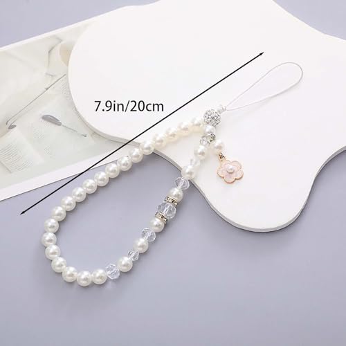 Beaded Phone Lanyard Wrist Strap Phone Charms Fixed Beads Pearl Chain - color: PC-xxf-1
