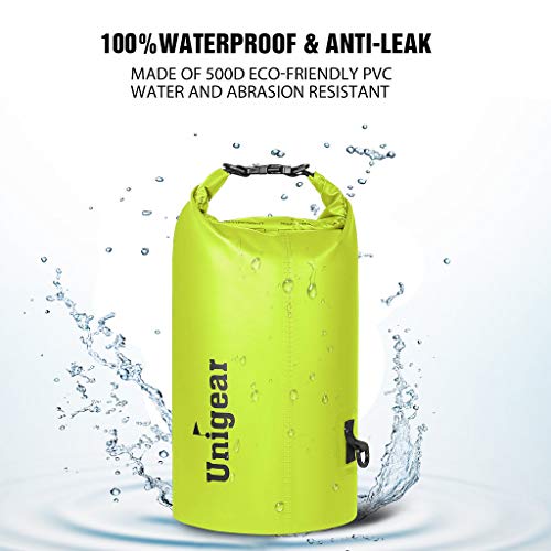 Unigear Dry Bag Waterproof, 2L/5L/10L/20L/30L/40L Floating and Lightweight Bags for Kayaking, Boating, Fishing, Swimming and Camping with Waterproof Phone Case - color: Yellow, size: 10L