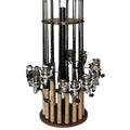 Rush Creek Creations 16 Rod Fishing Pole Holder - Round Floor Mount Rack with Clips for Garage Organization, Dark Walnut Wood - color: Dark Walnut