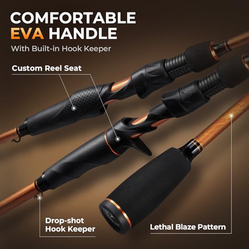 KastKing Lethal Blaze Twin-tip Fishing Rod and Reel Combo, Spinning & Baitcaster Combo, Flame Pattern Design, IM6 Graphite 2Pc Rod with Backup Tip Section, Stainless-Steel Guides, EVA Handle - style: Spin-6'2" M-2000 Reel (2pcs+extra Tip)