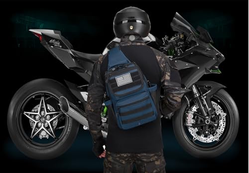 Tactical Sling Crossbody Bag Holster Shoulder Backpack 15L Water Bottle Holder Radio Pouch 6 Elastic Slots for Men Women Hiking Hunting Shooting - color: Navy Blue