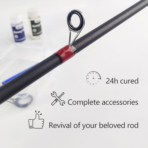 Aventik Fishing Rod Repair Kit Complete with Rod Building Supplies, 7 Sizes 35pcs Stainless Guides, Glue, Rod Guides Replacement Kit, Fishing Pole Eyelets Replacement for Spinning Rod - style: Small-AB glue repair KIT