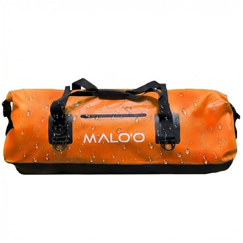 Malo’o Waterproof Dry Duffel, Heavy-Duty Roll Top Waterproof Gear Bag with Shoulder Strap & Molle Loops, Marine Duffel for Kayaking, Boating, Camping, Beach & Travel, Orange, 100L - color: Orange, size: 100L