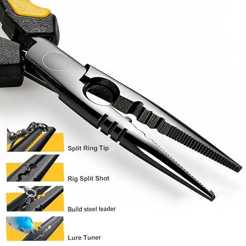 9-inch Fishing Pliers with Rust-resistant Teflon Coating, Fresh/Sea Fishing Tools, Comfortable Grip Fishing Gear for Fishing Trips - style: 9" Split Ring Nose