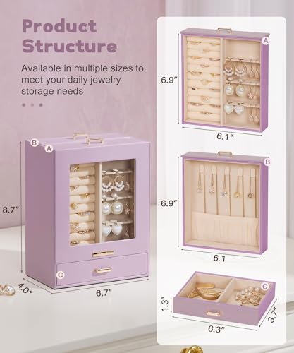 Homde Jewelry Organizer Girls Women Jewelry Box for Necklaces Rings Earrings Gift Bracelets Storage Case (Grey Purple + Gold) - color: Grey Purple + Gold