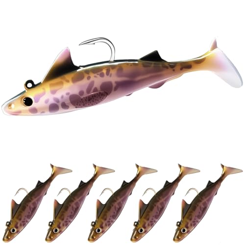 Pristis 6 pcs Sharkita Jig Head Soft Fishing Lures, Plastic Pre-Rigged Paddle Tail Shark Shad Swimbaits, Durable Sinking Worm Bait Set Gear Kit for Saltwater Freshwater Bass Crappie Walleye Trout - color: Antilles Sawtail Catshark