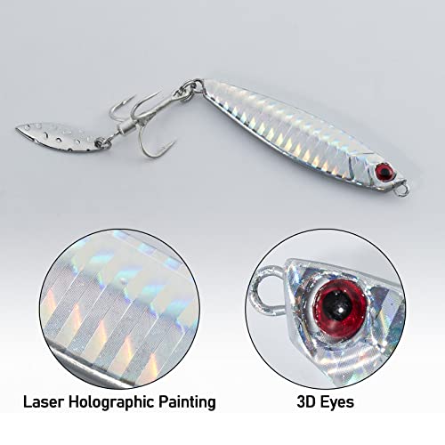 Dr.Fish 5 Pack Metal Jigging Spoon Saltwater Fishing Jigs Spoons Lures Casting Vertical Diamond Jig Lures Freshwater Bass Striper Mackerel Halibut - size: 1oz-Hook 4#