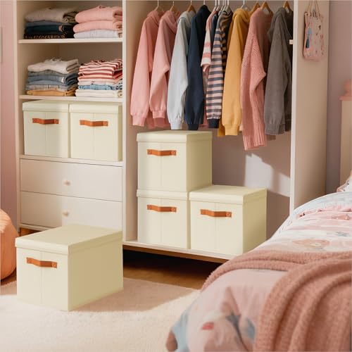 Homsorout Storage Bins with Lids - Large Fabric Closet Bins with Lid, 6 Pack Clothes Organizers and Storage, Collapsible Stackable Cube Basket for Home, Office, Dorm, Beige - color: Beige, size: XL(6-Pack)