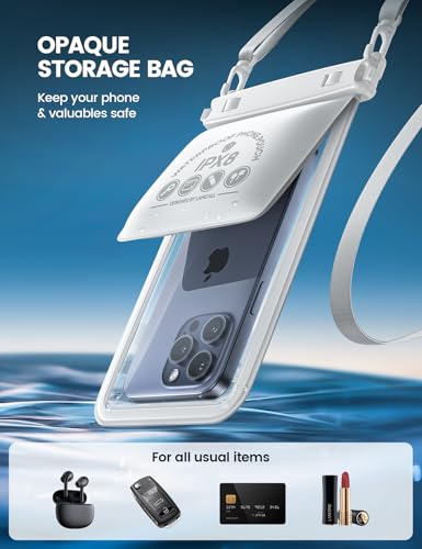 Lamicall Double Bag Waterproof Phone Pouch - IPX8 Waterproof Phone Case with Lanyard, Beach Vacation Cruise Ship Essentials for iPhone 16/14/13 Pro Max, Galaxy 25/24/23, 4-7.5" White - color: White