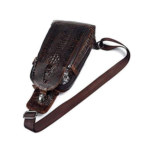Hebetag Crocodile Genuine Leather Sling Chest Bag for Men Travel Outdoor Hunting Hiking Camping Crossbody Shoulder Pack Pouch Backpack Daypack Coffee - color: #13coffee