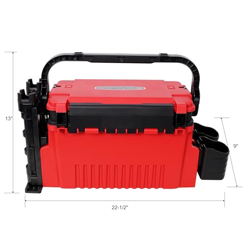 Dual-layer Fishing Tackle Box, Tackle Box Organizer Fishing Box Large, Plastic Portable Tackle Storage Box with 2pcs Rod Holder, 2pcs Cup Holder, 1pc Carring Strap - color: Red