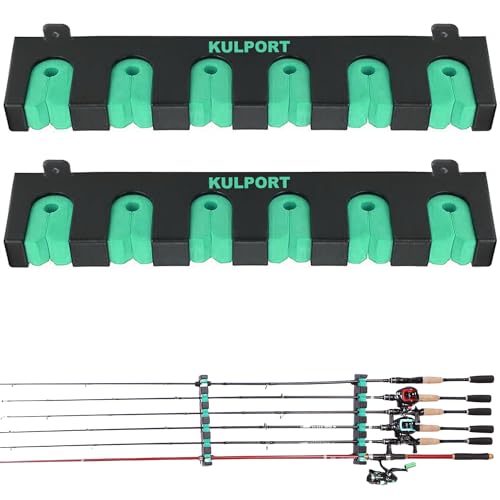 Fishing Rod Rack Holders Wall-Mounted Fishing Pole Holder & Rack, Fishing Pole Holders for Garage & Boat 6-Rod Storage Racks(Horizontal Green, 1 Pair) - color: Horizontal Green, 1 Pair