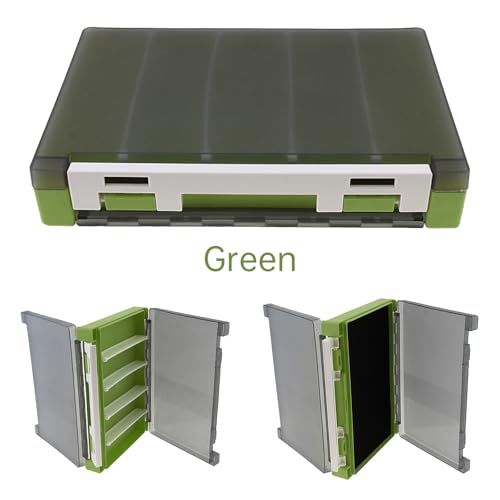 Double Sided Fishing Lure Box Organizer, Fishing Tackle Box Storage Hard Plastic Container Case for Lure Bait Hooks Beads Jewelry Earring - color: Green