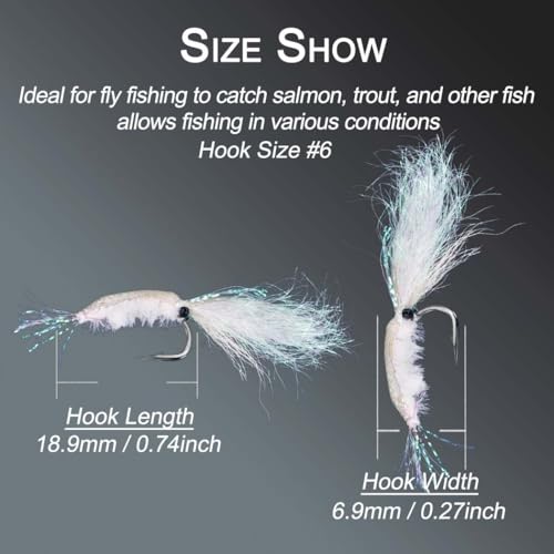 8Pc Bionics Crystal Flash Silk Shrimp Artificial Lures Fly Fishing Flies Saltwater Freshwater Bait Fishing for Bass Trout Salmon Hook Size #6 - color: Silvery