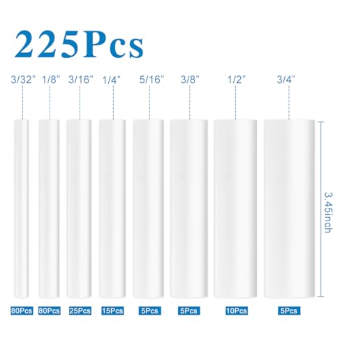 XHF UL Listed 225 Pcs 3:1 Waterproof White Heat Shrink Tubing Kit Marine Grade Adhesive Lined Heat Shrink Tube, Insulation Sealing Oil-Proof Wear-Resistant - color: White, size: 1(225PCS(3/32"-3/4"))-66.5ft