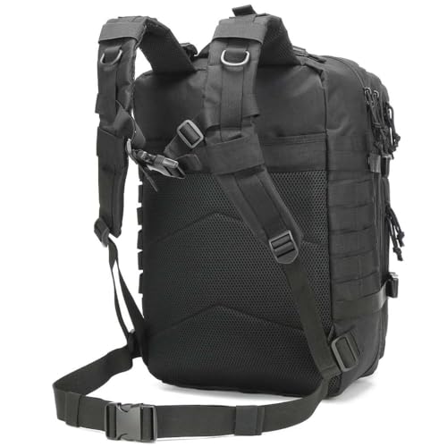 Tactical Backpack for Men, 45L Military Gym Backpacks, Large 3-Day Assault Pack Bug Out Bag MOLLE Daypack for Rucking Fishing Camping(Black) - color: Black