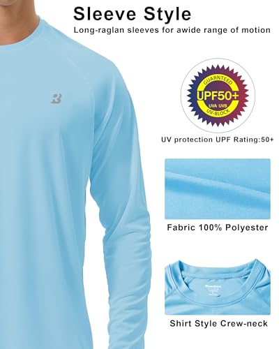 Roadbox Mens UPF 50+ UV Sun Protection Shirts Outdoor Long Sleeve SPF Rash Guard for Fishing Hiking Swimming Running - color: 1 Pack - Blue, size: Small