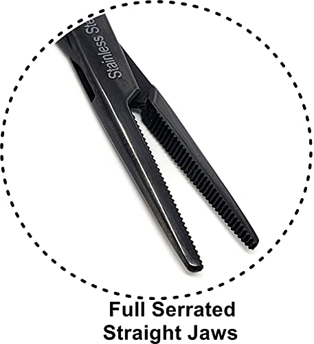 Mosquito Hemostat Locking Forceps 5" Straight with Full Serrated Jaws Ideal for Clamping, Fishing, Firefighters Nurses Doctors + More (Tactical Black) - color: Tactical Black