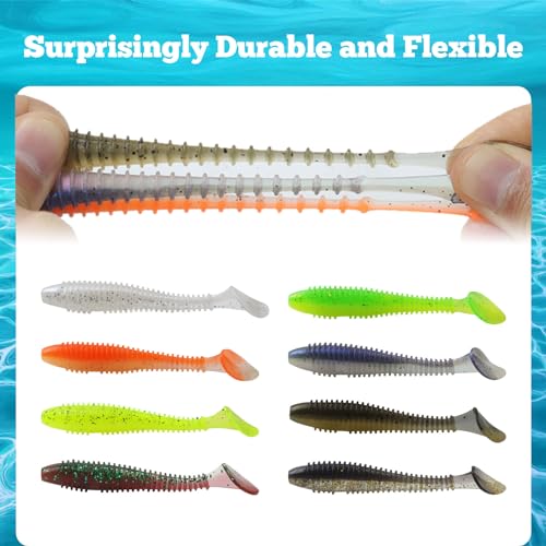 Paddle Tail Swimbaits, 2.5 inch/3inch Soft Lures Fishing Trout Crappie Bass for Freshwater and Saltwater 75PCS/60PCS - color: Orange, size: 3 inch, 60 PCs