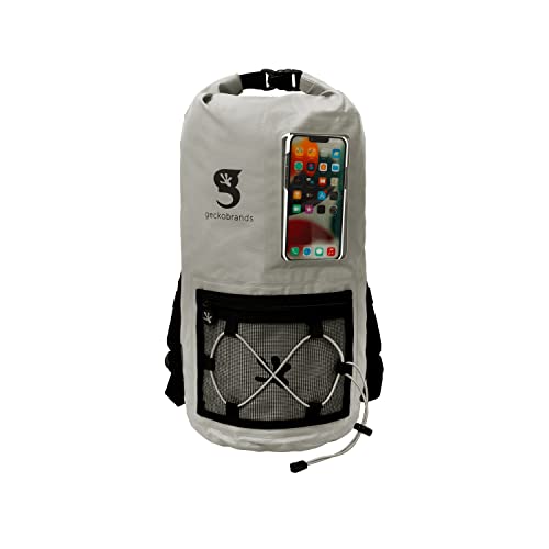 geckobrands Hydroner 20L Waterproof Dry Bag Backpack – Lightweight Roll-Top Bag with Clear Phone Pouch for Outdoor Activities - color: Grey