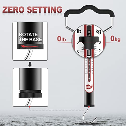 SNAIL TRAIL 20 LB / 50 LB Aluminum Tube Spring Fish Scale with Peak Weight Marker & Zero Reset, Mechanical Fishing Weighing Gauge with Hook, Non-Digital Hand Held Pull Weigher, Hanging Drag Scale - color: 20lbs