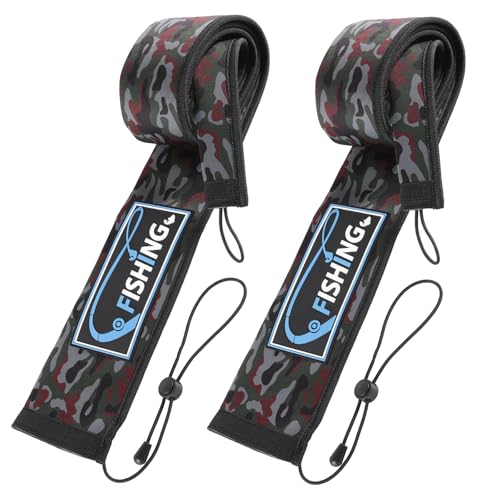 2Pcs Neoprene Fishing Rod Sleeve for Casting, Trolling, Spinning Rods – Lightproof & Puncture Resistant Rod Cover - color: Green Camo, size: 65" - 2Pcs