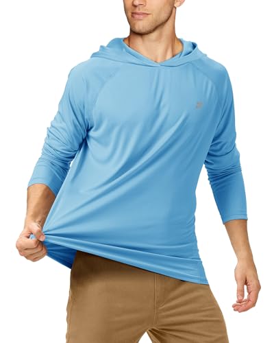 Roadbox UPF 50+ Fishing Shirts for Men, Long Sleeve UV Sun Protection Hoodie, Outdoor Hiking Running Swimming Rash Guard - color: 1 Pack-light Blue, size: Small