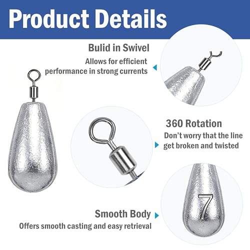 Fishing Weights Sinkers Kit Bass Casting Weights Drop Shot Weights with Swivel for Freshwater Saltwater Catfish Weights - style: 43pcs