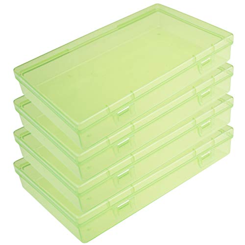 Goodma 4 Pieces Rectangular Plastic Storage Boxes, Green, 7.1x4.3x1.2 inch | Empty Organizer Containers, Hinged Lids, For Small Items and Craft Projects - color: Green, size: 7.1 x 4.3 x 1.2 in