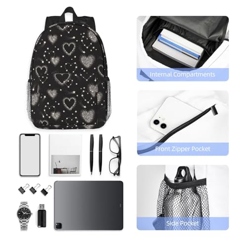Star Heart Cute Black And White 15 Inch Backpack Laptop Travel Bag For Men Women With Multiple Pockets Casual Hiking Gym Sport - color: Star Heart Cute Black and White