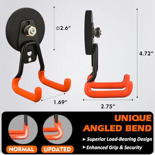 MUTUACTOR Updated Strong Magnetic Hooks,4PCS Scratch-Resistant Heavy Duty Garage Magnet Hook,20lbs Powerful Storage Tool Hooks for Organizing Cordless Impact Drivers,Garden Shovel Tool Box - style: Updated 2.6in Magnet M Red Hooks 4PCS