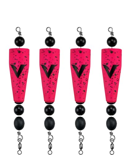 4 Pack Pre-Rigged Popping Corks for Fishing, Steel Wire Leader Saltwater Fishing Cork Float with Rattling Beads, Weighted Popping Cork for Redfish Trout Snook - color: Pink with Black Splatter, size: 3" (3/4oz)