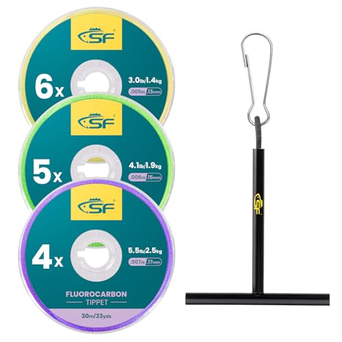 SF Clear Fluorocarbon Tippet Line Fly Fishing Tippets Leaders Trout 75M 100M 0X 1X 2X 3X 4X 5X 6X 7X - color: Fluorocarbon/3 Pcs with Tippet Holder/30M, size: 4-5-6X/30M