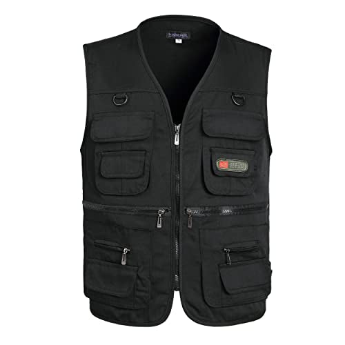 Men’s Fishing Vest Summer Outdoor Work Safari Travel Photo Vest with Multi Pockets - color: Black, size: X-Small
