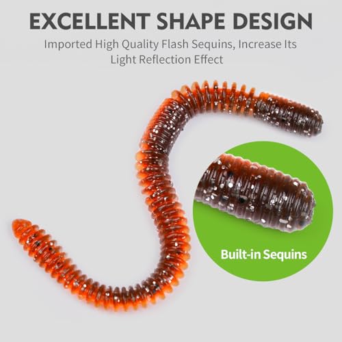 10Pcs/4.7'' Worms for Bait Bass Fishing, Soft Lures Plastic Noodle Wacky Worm Earthworm Silicone Threaded Bait for Ned rig, Fishing Lure Kit for Freshwater Saltwater - color: B