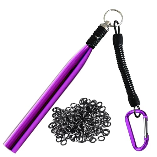 Wacky Rigging Tool, Fishing Bait Rigs, Wacky Rig Ring Tool with 70PCS Worm O-Rings, Wacky Worm Kit for Senko Neko Finesse Stick Soft Baits - color: Purple + a fishing lanyard