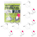 Pompano Surf Saltwater Fishing Rig 6-Pack | Hand-Tied with Mono Leader & Inline Circle Hooks | 2-Drop HI-LO Rig for Redfish Whiting - color: White-Pink, size: 2/0 Circle Hook