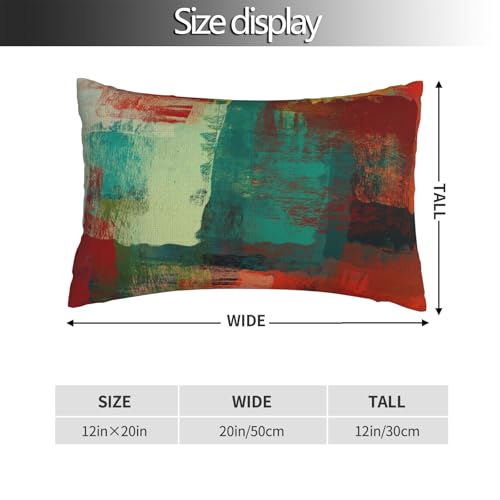 Abstract Teal Throw Pillow Covers Green and Orange Lumbar Pillow Cases 12x20 Inch Set of 2 Messy Rust Painting Outdoor Decorative Pillowcase Cushion Cover for Couch Sofa - color: Green Red, size: 20" x 12" (Pack of 2)