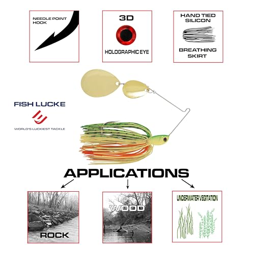 Luck E Strike Jimmy Houston Legends Spinner Bait with Colorado Blades (1/2 Ounce Spinnerbait) 5/0 Hook - color: Fire Tiger