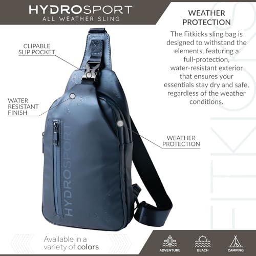 FITKICKS Hydrosport All Weather Sling Bag Unisex Crossbody Travel Hiking Chest Bag - color: Deep Sea Navy