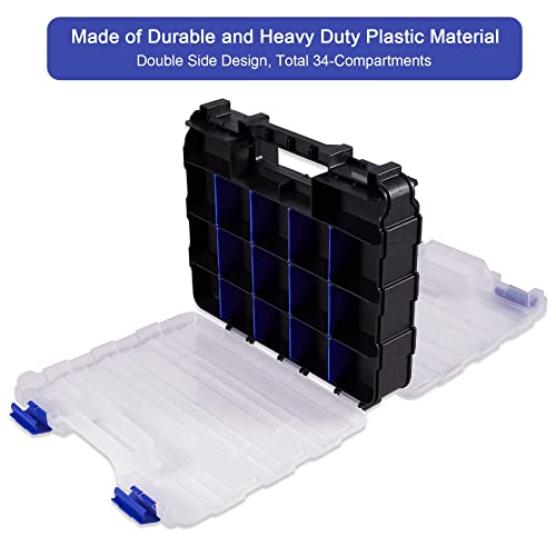 Hardware Organizer Box with 34 Compartments & Removable Dividers - Durable Plastic Double Side Tools Box for Nuts, Bolts, Screws, Nails & Small Hardware (Blue) - color: Blue, size: 1 PACK